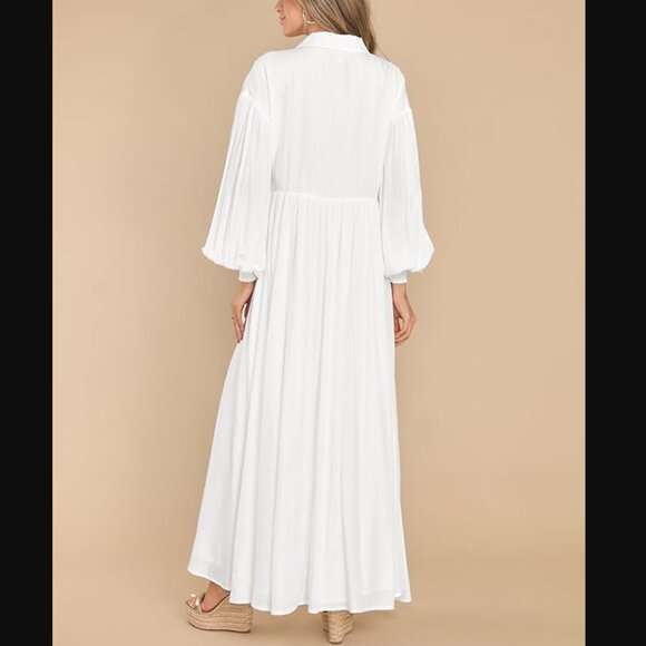 NWT Palms Away White Button Down Flowy Dress- Small - Picture 2 of 7